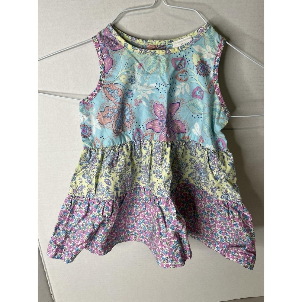 Hanna Andersson‎ Blue Pink Floral and Paisley Dress Baby Girl Size 70 6-12 Mo.